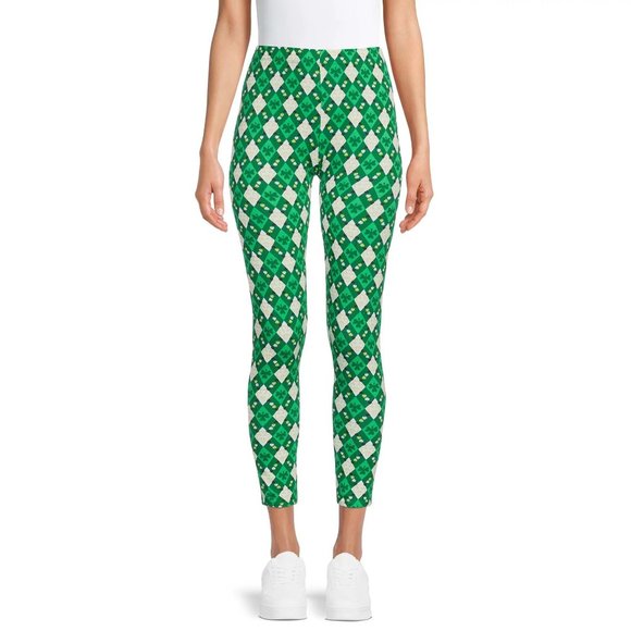 Juniors No Boundaries St Patrick's Day Leggings Size XL 15/17 Shamrock Argyle NW - Picture 1 of 3